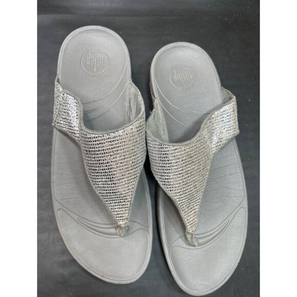 Fitflop Womens Glitter Strap Sandals Size 10 Gray & Silver Comfortable Slip-On F - Picture 4 of 10